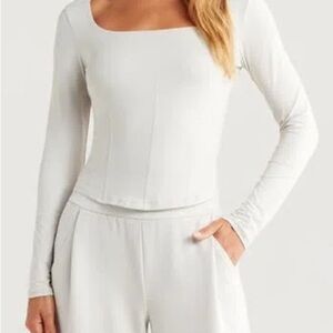 Zella CONTOUR SEAM KNIT Long Sleeve TOP IN GREY MOONBEAM Size Large NWOT